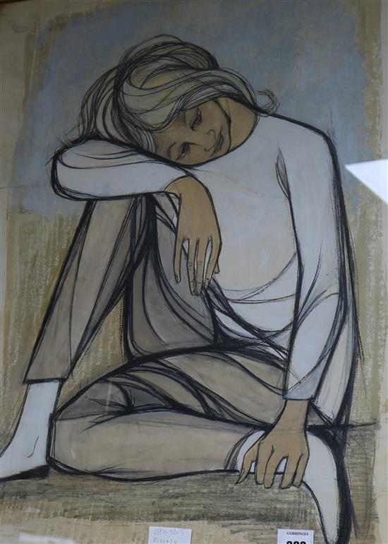 Style of Bernard Buffet - watercolour and charcoal 69 x 54cm